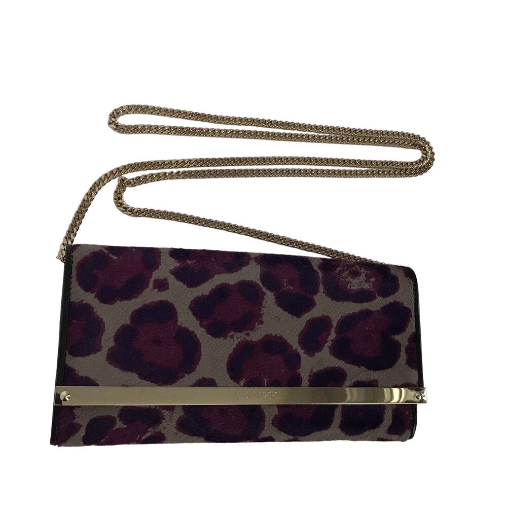 JIMMY CHOO Animal Print Clutch with Removable Chain Strap